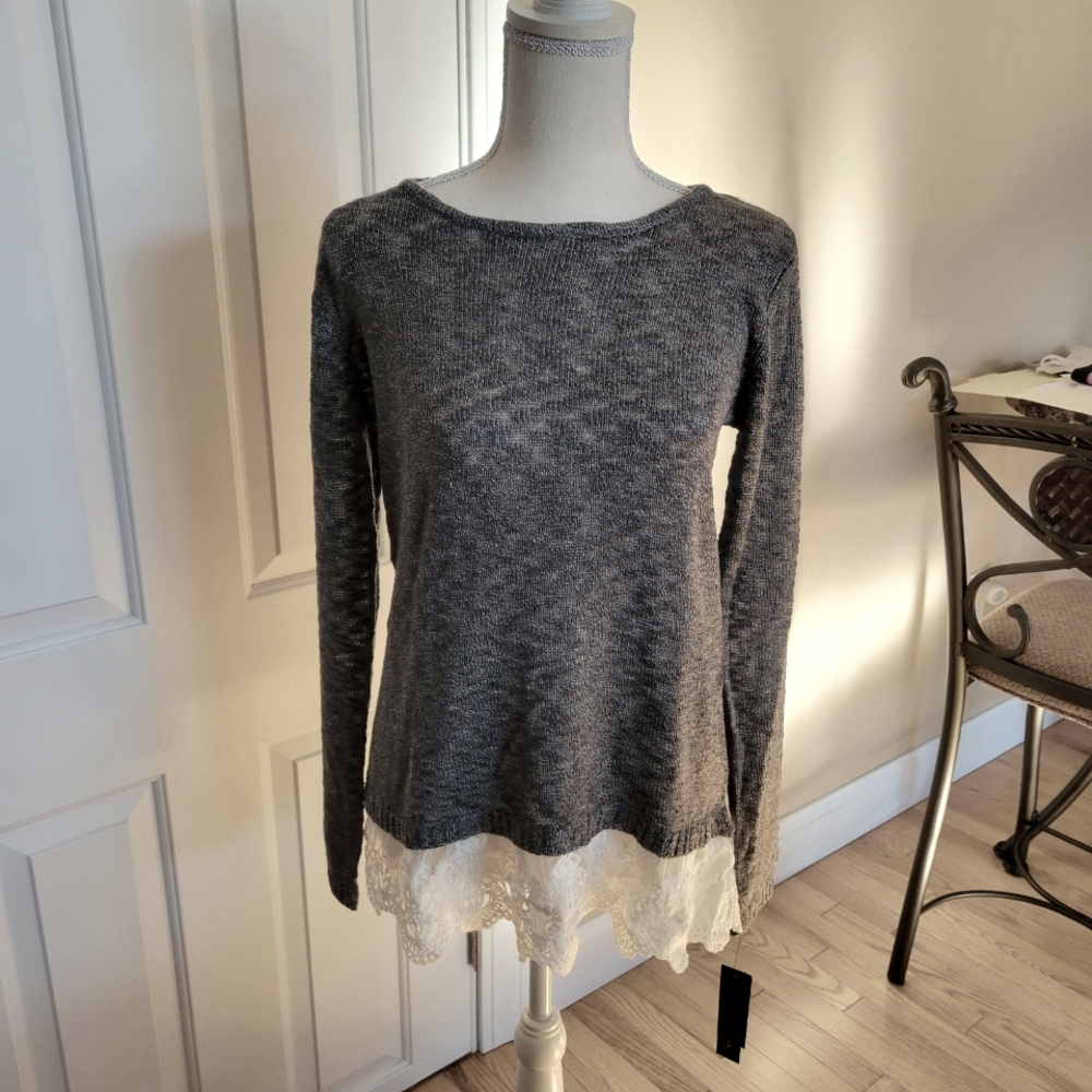 NWT! AB Studio Lace Bottom Sweater - Picture 4 of 10